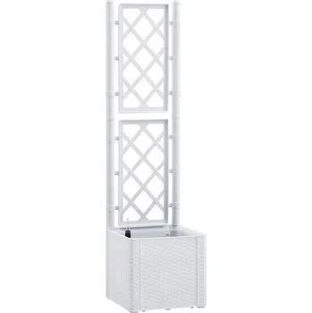 Truhlík BRAVSON GROUP s.r.o. Samozavlažovací truhlík, vyvýšený záhon STEFANPLAST NATURAL DELUXE 43 bílá, s mřížkou + Nůž ulamovací v hodnotě 39,-