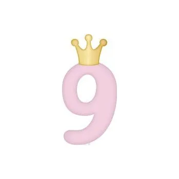 Dortová svíčka ALBI Svíčka dortová světle růžová s korunkou číslo 9