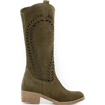 Dámské kozačky Dámské kozačky s děrováním z přírodní nubukové kůže Carla olivově zelené 37