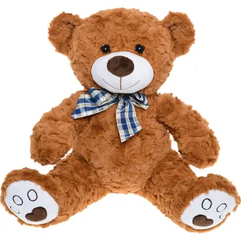 plyšák Medvěd plyšový sedící s mašlí 30 cm tmavě hnědý