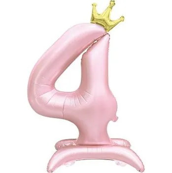 Balónek ALBI Balónek fóliový Stojící číslo 4 s korunkou světle růžové 82 cm
