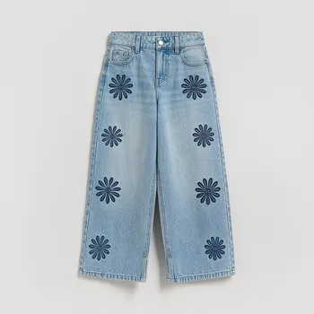 Reserved - Džíny wide leg s výšivkou - modrá - 967IU-50J - 967IU-50J-158