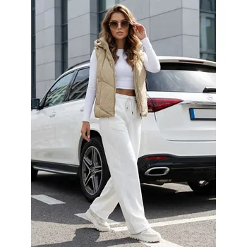 Dámská vesta Dámská béžová prošívaná vesta s kapucí LIKEHUGS Dstreet Barva: béžová, Velikost: L