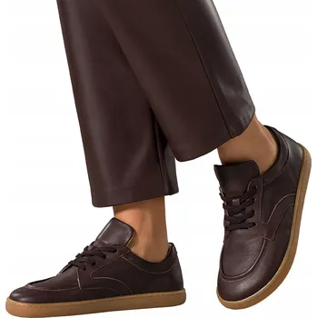 Dámské polobotky BAREFOOT Polobotky Čokoládové Kožené Dámské Elastické Šněrovací vel. 37