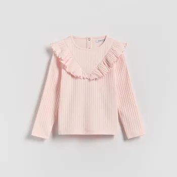 Reserved - Žebrované tričko s volánem - pastelově růžová - 884HT-03X - 884HT-03X-80