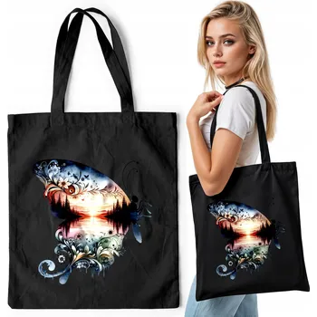 Černá bavlněná nákupní taška – MOTÝL KRÁSNÉ VÝHLEDY UMĚNÍ HMYZ KŘÍDLA