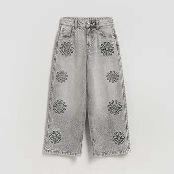 Dívčí džíny Reserved - Džíny wide leg s výšivkou - šedá - 967IU-90J - 967IU-90J-134