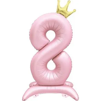 Balónek ALBI Balónek fóliový Stojící číslo 8 s korunkou světle růžové 82 cm