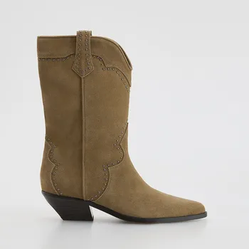 Dámský kabát Reserved - Semišové kovbojské boty - béžová - 014FG-80X - 014FG-80X-38