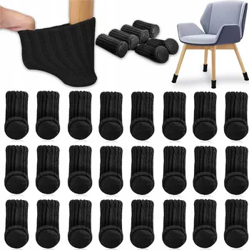 Podložka pod nábytek Černé polyesterové chrániče nohou židlí s plstí, 24 ks