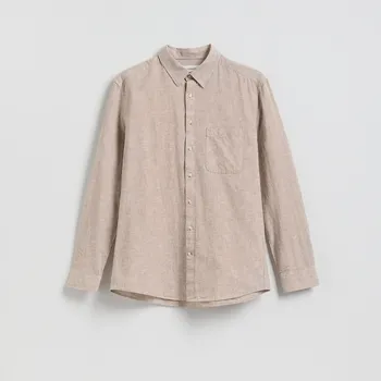 Reserved - Košile střihu regular s vysokým podílem lnu - béžová - 351HF-08X - 351HF-08X-3XL