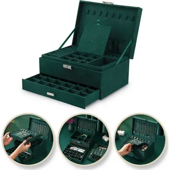 Šperkovnice Šperkovnice Soulima zelená kožená se zrcátkem a zásuvkami