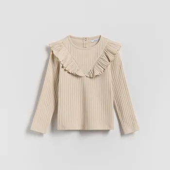 Reserved - Žebrované tričko s volánem - béžová - 884HT-08X - 884HT-08X-116