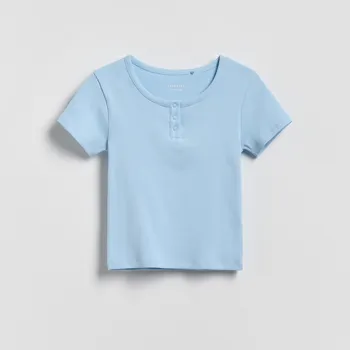 Dětská móda Reserved - Žebrované tričko s knoflíky - bleděmodrá - 401HU-05X - 401HU-05X-116