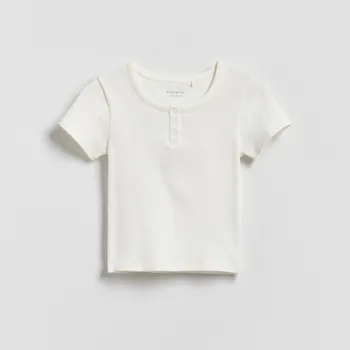 Reserved - Žebrované tričko s knoflíky - krémová - 401HU-01X - 401HU-01X-U14