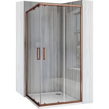 Čtvercový sprchový kout REA CITY 90x90 kartáčovaná měď + vanička Savoy černá