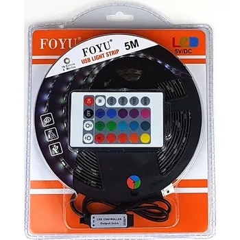 LED páska LED KNM 5M sada RGB5050-IR-USB - venkovní LED pásek 5M 5050 s barveným svitem, dálkové ovládání, napájení z 5V USB