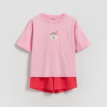 Dívčí spodní prádlo Reserved - Dvoudílné pyžamo Pusheen - svítivě růžová - 629IN-42X - 629IN-42X-U13
