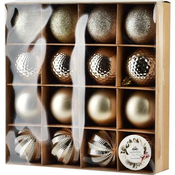 Vánoční dekorace Sada 16 ks vánočních baněk Luca champagne zlatá