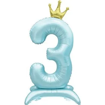 Balónek ALBI Balónek fóliový Stojící číslo 3 s korunkou světle modré 82 cm