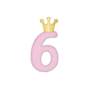 Dortová svíčka ALBI Svíčka dortová světle růžová s korunkou číslo 6