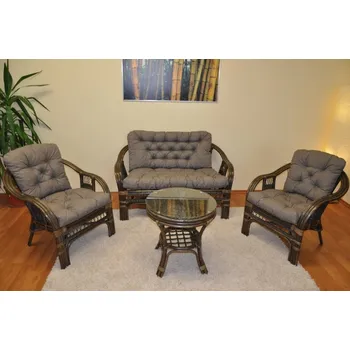 Sedací souprava Ratanová sedací souprava Rio De Janeiro hnědá/polstry šedý melír