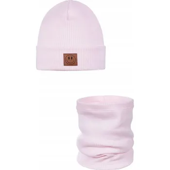 Čepice Jarní sada: čepice a nákrčník SMILE - bavlna - SVĚTLE PINK 40-46
