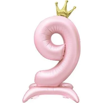 Balónek ALBI Balónek fóliový Stojící číslo 9 s korunkou světle růžové 82 cm