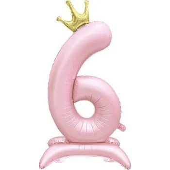 Balónek ALBI Balónek fóliový Stojící číslo 6 s korunkou světle růžové 82 cm