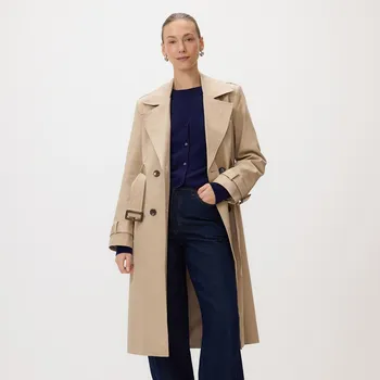 Dámské oblečení Reserved - Bavlněný trenčkot s páskem - béžová - 458IA-80X - 458IA-80X-XL