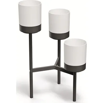 Stojan na květiny Prosperplast Bloomie Stand Třínohý stojan na květiny se 3 květináči Stojan na rostliny Květináč 54 cm x 49 x 80,5 cm Kovový rám Bílý