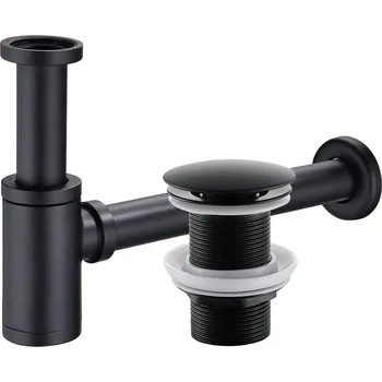 Sifon CERANO - Sifon umyvadlový - mosaz - DN32 mm - s výpustí click-clack, bez přepadu - černá matná