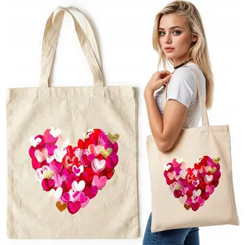 Bavlněná taška, nákupní světlá – SRDCE VYROBENÉ Z KÁROVANÝCH SRDÍČEK