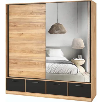 Šatní skříň Beta - Skříň 2D4S se zrcadlem Maubella Dub Matně Černá