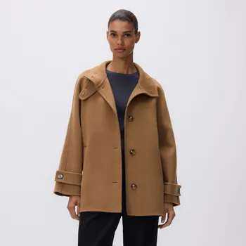 Dámský kabát Reserved - Klasický kabát s&nbsp;příměsí vlny handmade - béžová - 527IA-80X - 527IA-80X-XXL