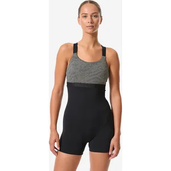 Dámské oblečení DECATHLON Dámské jednodílné nohavičkové plavky na aquagym a aquabiking Elea 42 BÉŽOVÁ|ČERNÁ