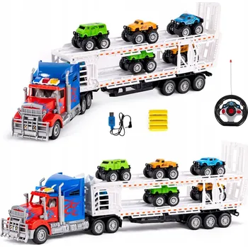 autíčko VELKÝ NÁKLADNÍ AUTOMOBIL AUTOPŘEPRAVNÍK NA DÁLKOVÉ OVLÁDÁNÍ + 6 AUT, BATERIE, NÁVĚS, LED