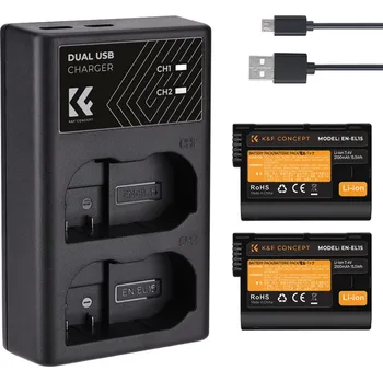 K&F EN-EL15 2000mAh Digital Camera Dual Battery with Dual Channel Charger, for Nikon Camera Charger