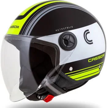 Helma na motorku Cassida Handy Metropolis černo-bílo-fluo žluto-šedá S