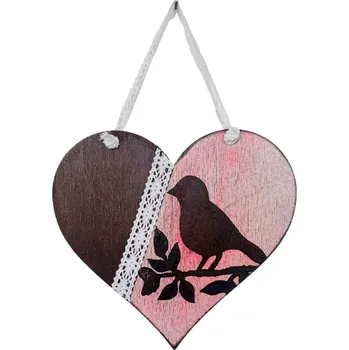 Nástěnná dekorace - Podzimní ptáček v srdci