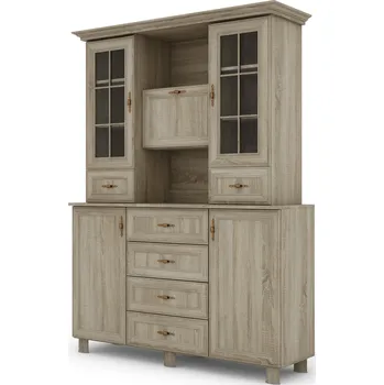 Komoda Vitrína dub sonoma světlá matná 207 x 150 x 44 cm eMeblast