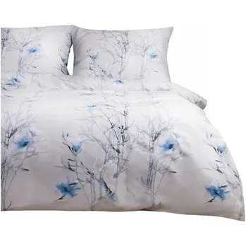 Povlečení Povlečení saténové bavlněné SATYNLOVE 140x200 květiny bílé modré
