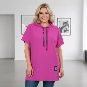Dámská tunika Italská móda - Dámská cyklámen tunika s kapucí pro plnoštíhlé univerzální velikost XL - XXXL O1649