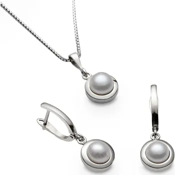 Souprava šperků Souprava náušnic a přívěšku z bílého zlata s bílými perlami 347