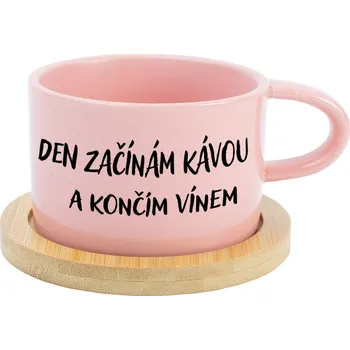 DEN ZAČÍNÁM KÁVOU A KONČÍM VÍNEM - růžový hrníček makronka 200 ml