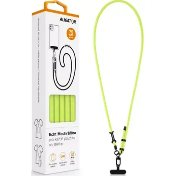 Šňůrka Crossbody Aligator Echt Machršňůra na mobil neonově zelená (crossbody šňůrka na mobil, šňůrka na telefon, Aligator Echt Machršňůra, univerzální uchycení, odolná šňůrka, neonově zelená, karabina)