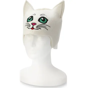 Wooline Saunová čepice Kočka zelenooká, špičaté uši, krémová