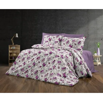 Povlečení Bavlněné povlečení fialová 140 x 220 cm, 70 x 90 cm knoflíky