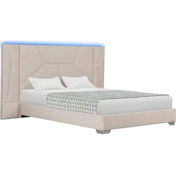 Ložnice Postel s roštem a LED osvětlením, 160x200, béžová Velvet látka, ALTESA