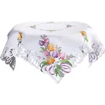 Středový ubrus s výšivkou BAREVNÉ TULIPÁNY 85 x 85 cm